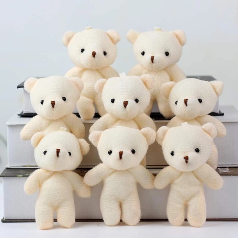 Mini Plush Teddy Bear Doll Soft Short Plush Cream Beige Bag Pendant Keychain Charm Bouquet Decoration Cute Small Toy Gift