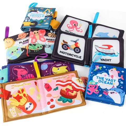 Baby Cloth Book Soft Washable Early Educational Sensory Development Toy For Infants Toddlers With Crinkle Paper Cartoon