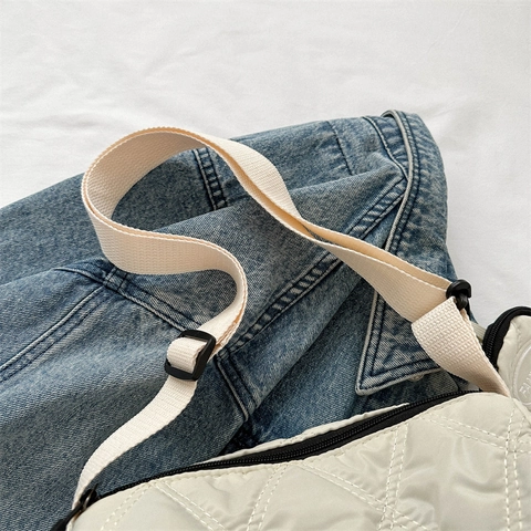 Quilted Oxford Cloth Crossbody Bag With Round Coin Purse Cylinder Shoulder Bag Fashion Korean Style For Women