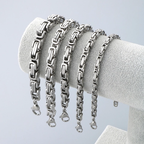 Byzantine Chain Bracelet Stainless Steel Hip Hop Punk Industrial Jewelry For Men Retro Fashion Simple Lobster Clasp