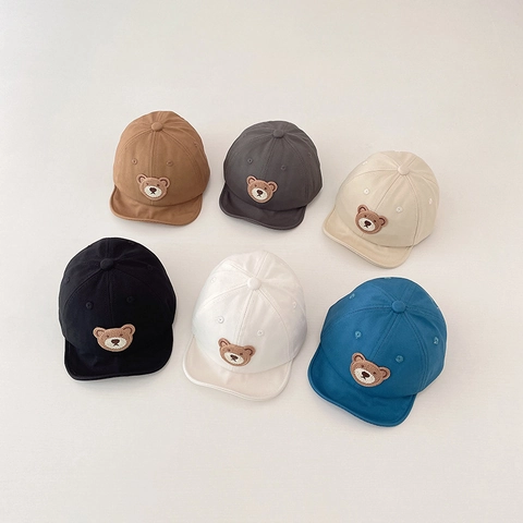 Cappello Da Baseball Per Neonati Visiera Morbida Puro Cotone Ricamo Orso Carino Traspirante Per Bambini