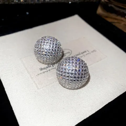 Orecchini A Lobo A Sfera In Zirconia Cubica Scintillante Con Perno In Argento Rame Rotondo Pavé Gioielli Di Moda