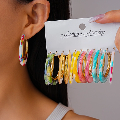 Acetate Hoop Ohrringe Leopard Marmor Print C-Form Mit 925 Sterling Silber Ohrstecker Geometrisch Trendy Für Frauen
