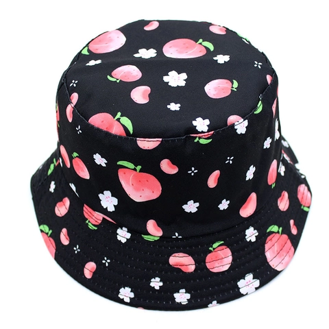 Cappello a Secchiello Reversibile in Cotone con Stampa Frutta per Uomo Donna Creativo Motivo Pesca Fragola Cappello da Pescatore
