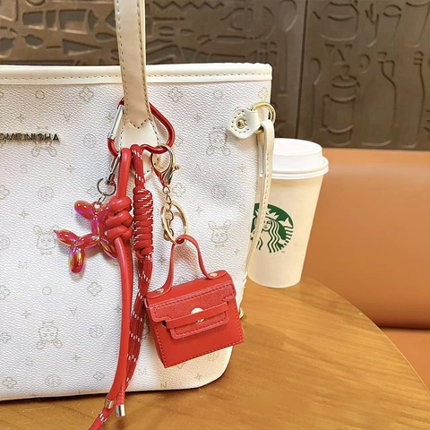 Mini Leather Square Bag Keychain Cute Balloon Dog Pendant Bag Charm Coin Purse Wallet For Women Fashion Gift