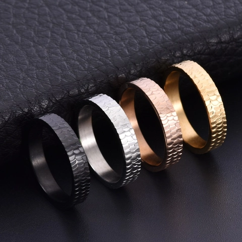 Minimalist Dragon Scale Titanium Steel Ring For Men Women Gold Silver Black Rose Gold Color Crushed Ice Texture Couples Finger Ring Fashion Jewelry