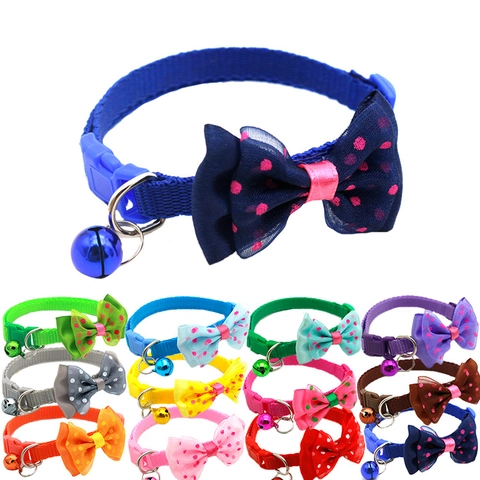 Adjustable Pet Collar Polka Dot Fabric Bow Metal Bell For Cats Small Dogs Fabric Webbing Quick Release Buckle Ornament