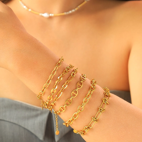 Vergoldete Edelstahl Gliederkette Armband Für Frauen Minimalistische Oval Link Cuban Pig Nose Mode Schmuck Verstellbar