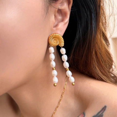Vintage Gold Edelstahl Conch Muschel Ohrstecker Mit Künstliche Perle Quaste Sommer Strand Hänger Schmuck Für Damen