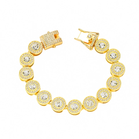 Bracciale Hip Hop da Uomo in Lega con Strass Catena a Maglie Rotonde Placcato Oro Argento Gioielli alla Moda Rap Regalo Lussuoso