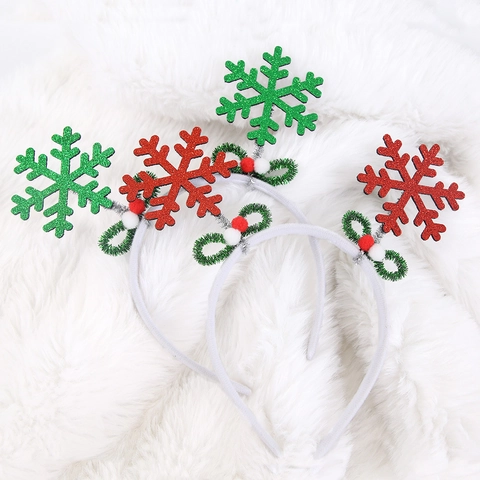 Cerchietto Natalizio con Fiocchi di Neve Glitterati per Adulti Bambini Decorazione Festa di Natale Cerchietto con Pompon Copricapo Invernale