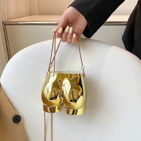 Acrylic Mirror Metallic Crossbody Bag Human Buttocks Shape Novelty Chain Shoulder Handbag For Women Party Clubbing