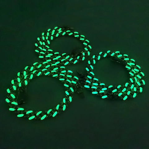 Collana da Uomo Hip Hop Luminosa a Maglia Cubana in Lega con Strass Smalto Fluorescente Gioielli Punk Streetwear