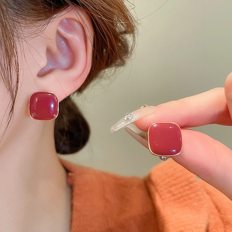 Quadratische Ohrstecker Legierung Emaille Mit Silbernem Ohrstecker Vintage Geometrisch Minimalistisch Kleine Elegante Damen Schmuck