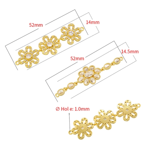 Conectores Joyas Flor Latón Circonita Doble Bucle Para Creación Pulsera Collar DIY Estilo Lujo