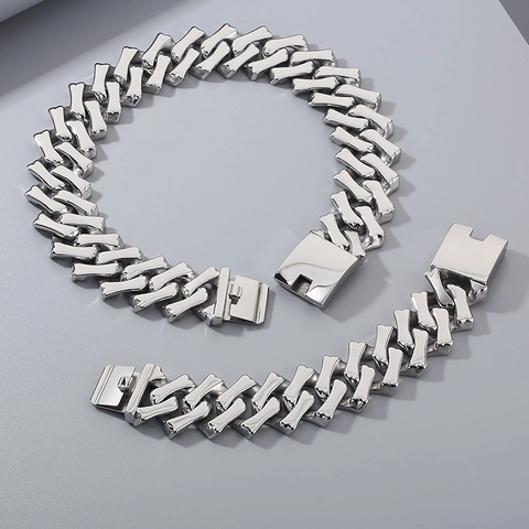 Heavy Cuban Link Chain Necklace And Bracelet 316L Stainless Steel Hip Hop Punk Style Polished Matte Jewelry Men Women
