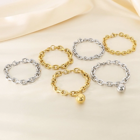 Western Fashion Stainless Steel O Chain Bracelet Hollow Ball Pendant Unisex Minimalist Jewelry Light Luxury Wristband Gift