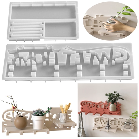 Wall Shelf Silicone Mold Sweet Home Lettering DIY Resin Plaster Casting Hooks Storage Rack Decorative Craft Tool