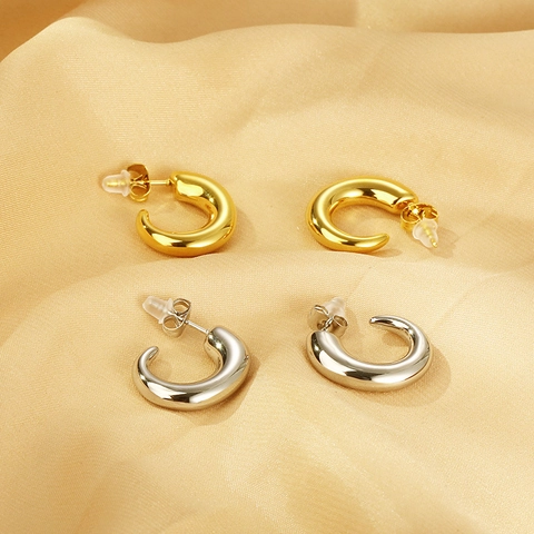 Minimalist C-Shaped Stud Earrings Stainless Steel Polished Geometric Gold Silver Color Fashion Accessories For Women