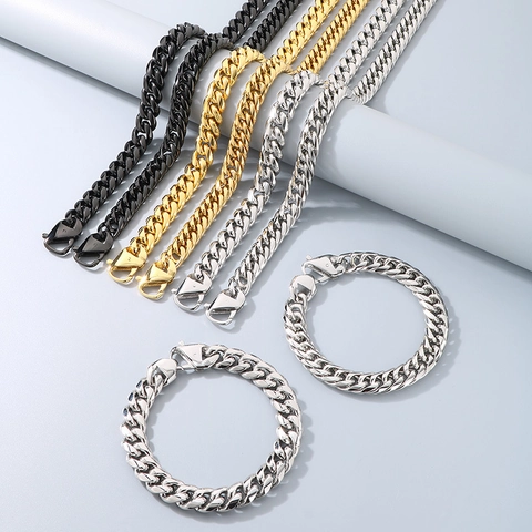 Collana E Bracciale A Catena Cubana Da Uomo In Acciaio Inossidabile Lucidato Punk Hip Hop Accessorio Per Uomo