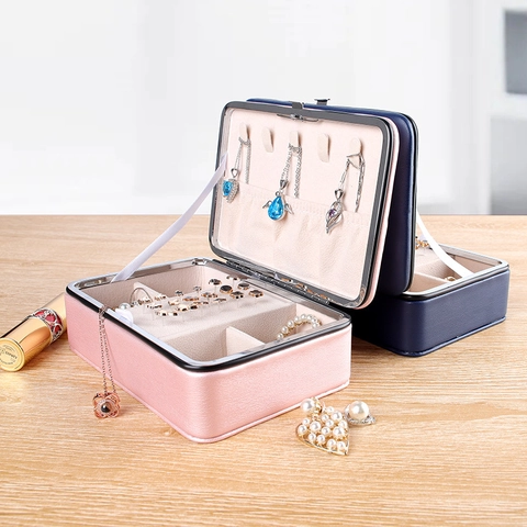Portagioie Portatile in Pelle PU Organizzatore di Gioielli da Viaggio Con Fodera in Velluto per Collane Orecchini Anelli Donna