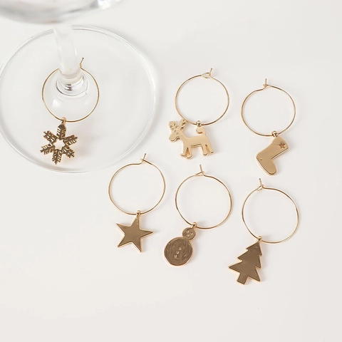Christmas Wine Glass Charms Zinc Alloy Drink Markers For Holiday Party Decoration Gold Finish Festive Ornaments