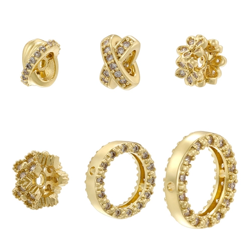 Large Hole Spacer Beads Brass Gold Plated Zircon Inlay DIY Jewelry Making Findings For Bracelet Necklace Retro Charm