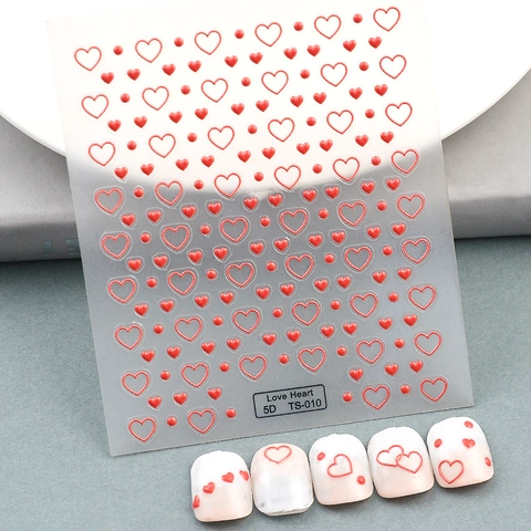 Adesivi Per Nail Art In Rilievo 5D Motivi A Cuore Goffrati Autoadesivi Impermeabili Decorazioni Per Manicure Per Donne