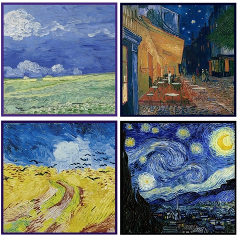Sciarpa Quadrata in Raso Serie Pittura a Olio Van Gogh Artistica Vintage Girasole Notte Stellata Sciarpa alla Moda da Donna