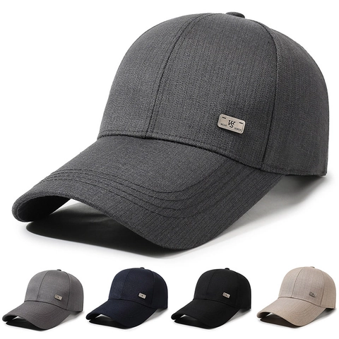 Mens Baseball Cap Casual Outdoor Sun Protection Peaked Hat With Metal Logo Plate Adjustable Polyester Twill Sport Cap