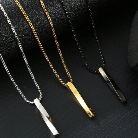 Minimalistische Edelstahl Twisted Bar Anhänger Halskette Geometrische Spiral Polierte Zylinder Box Chain Herren Schmuck
