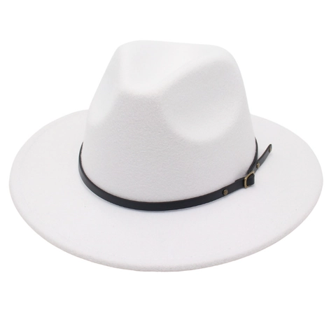 Fedora Hat Wide Brim Felt With Black Belt Buckle Vintage Jazz Style Unisex Outdoor Fashion Accessory