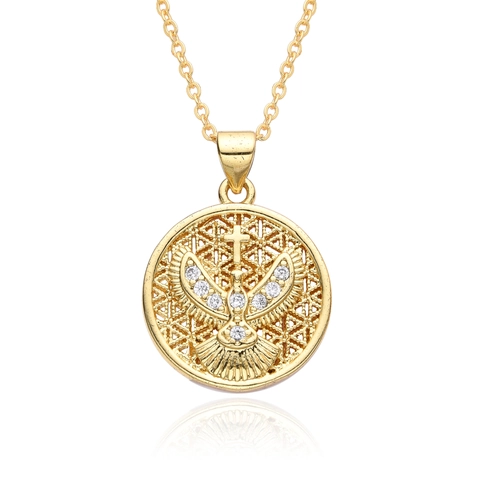 Collana Con Ciondolo Uccello Rame Con Zirconi Colomba Della Pace Croce Sole Gioielli Vintage Per Donna