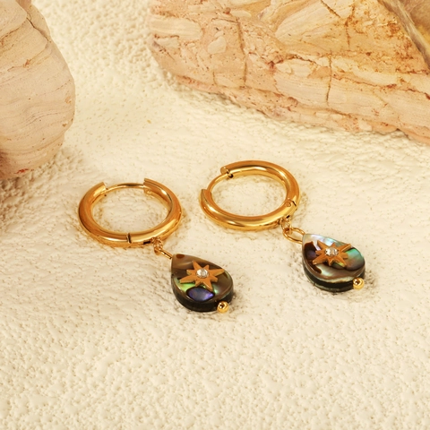 Abalone Shell Earrings Gold Plated Stainless Steel Hoop Pendants Heart Star Evil Eye Butterfly Fashion Jewelry For Women