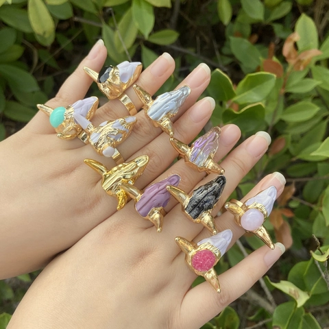 Vintage Bohemian Bull Head Skull Adjustable Alloy Resin Ring Western Ethnic Tribal Style For Women Fashion Jewelry
