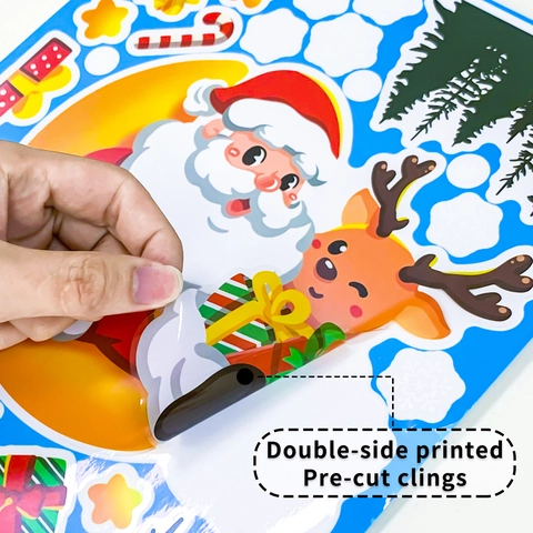 Christmas Window Static Clings PVC Reusable Double Sided Snowflake Santa Reindeer Decor For Glass Door