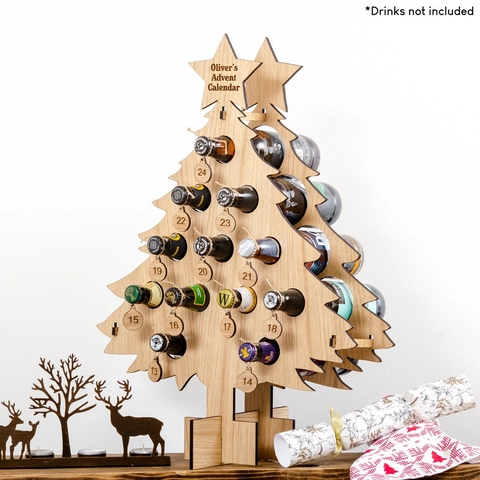Calendario Avvento Natale Porta Bottiglie Vino Legno Albero Rotondo Conto Alla Rovescia Decorazione