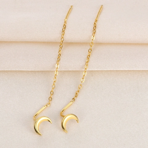 S925 Sterlingsilber Stern Mond Quaste Durchzieher Ohrringe Für Damen Minimalistische Lange Hängende Ohrdraht Himmlischer Schmuck