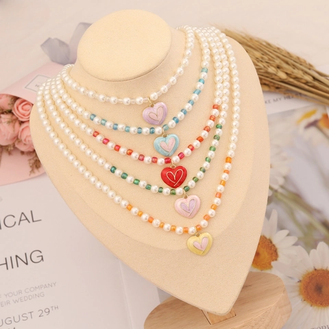 Collana Con Ciondolo A Cuore Perline Colorate Imitazione Perla Artificial Girocollo Gioielli Di Tendenza Regalo Per Donne