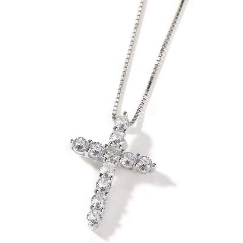 Cross Pendant Necklace Copper Rhinestone Simple Elegant Clavicle Chain Jewelry For Women