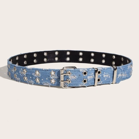 Cintura In Denim Rivetti A Stella Fibbia Ad Ardiglione Punk Streetwear Accessori Di Moda Per Jeans Decorazione Di Paillettes