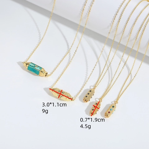 Vintage Zylinder Anhänger Halskette Gold Plattiert Kupfer Bunte Zirkon Emaille Glück Schmuck Für Damen Mode