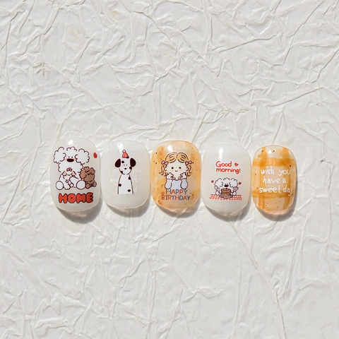 Nail Art Stickers Cartoon Dog Girl Pattern Thin Flexible Self Adhesive Full Wrap DIY Manicure Decoration Women