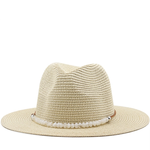 Fedora Strohoed Brede Rand Zonbescherming Ademende Panama Jazz Pet Met Kralendecoratie Voor Heren Dames Kinderen