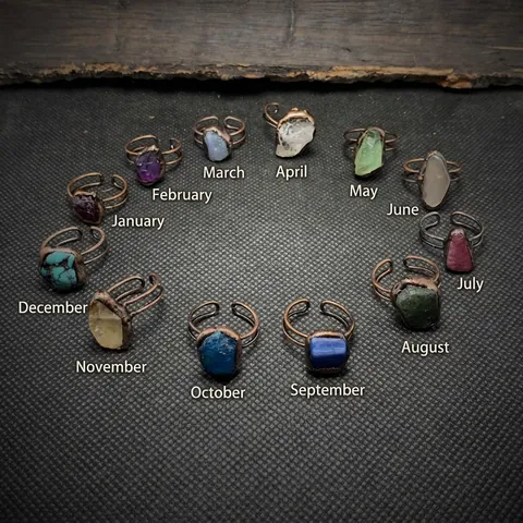 Retro Natural Raw Gemstone Open Adjustable Ring Bohemian Handmade Bronze Alloy Irregular Stone Birthstone Finger Ring Jewelry Gift For Women