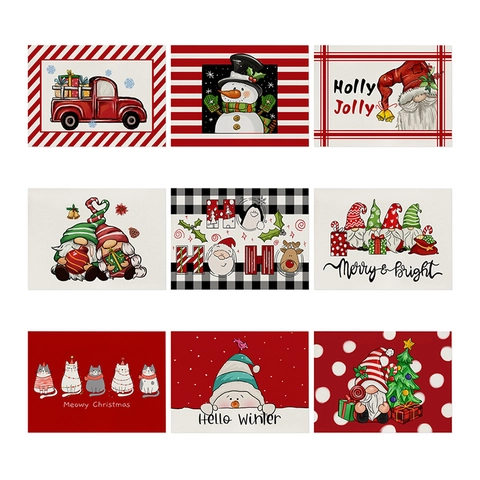Sets De Table De Noël Pour Table À Manger Coton Lin Isolant Thermique Imperméable Rectangulaire Décoration De Fête Gnomes