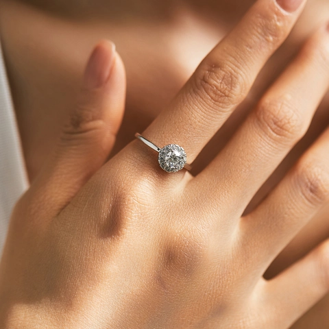 MODIAN 0,5 Carati Moissanite Anello in Argento Sterling 925 per Donna Colore D VVS1 Halo Tondo Moissanite Anello di Fidanzamento