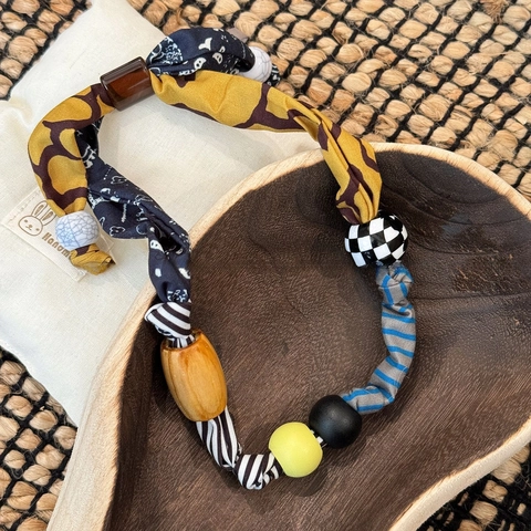 Handgemaakte Etnische Stoffen Bedrukte Harthanger Ketting Met Houten En Hars Kralen Bohemian Vintage Sieraden Voor Dames