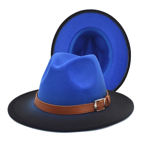 Cappello Fedora Retro Gradiente Ombre Tesa Larga Feltro Di Lana Jazz Con Fibbia In Cintura Di Pelle