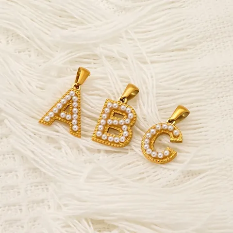 Alphabet Initial Letter Pendant 18K Gold Plated 304 Stainless Steel Artificial Pearl Rhinestone DIY Jewelry Making Accessory
